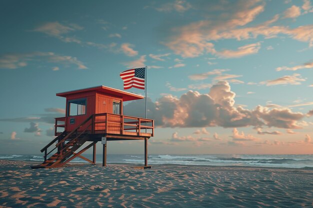 Display the American flag on a lifeguard tower oct