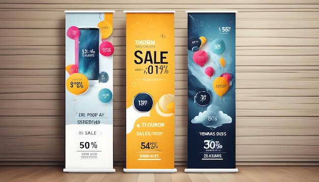 Photo a display of banners with the price of discounts