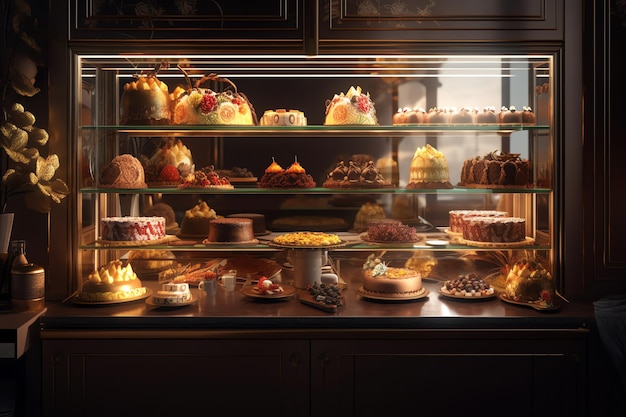 A display case of desserts in a restaurant