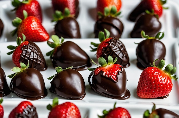 Photo a display of chocolate covered strawberries with chocolates