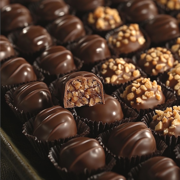 A display of chocolatecovered toffees with a crunchy center