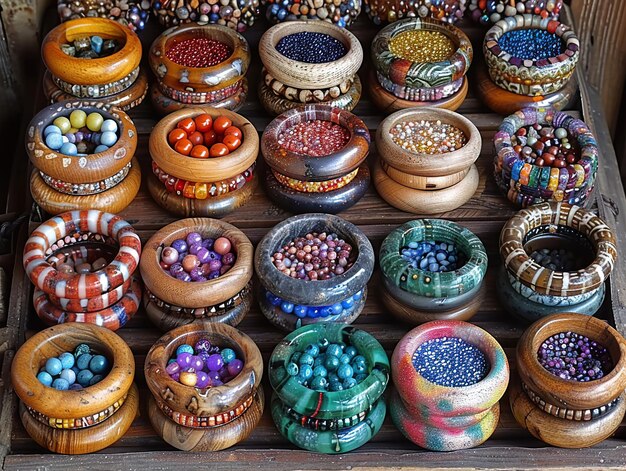 Photo a display of colorful beads including one that says  bead