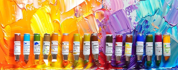 Photo a display of colorful tubes of paint and a tube of paint