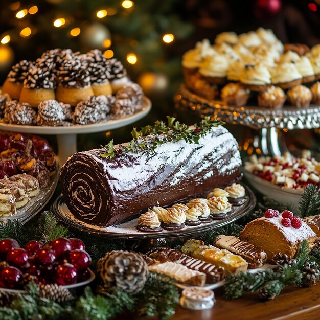 Photo a display of desserts including one that has the word quot on it quot