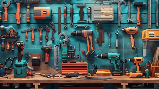 a display of different tools including one that has a blue background