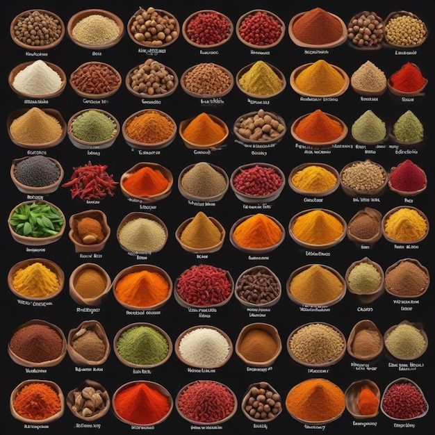 a display of different types of spices including one that says  nuts