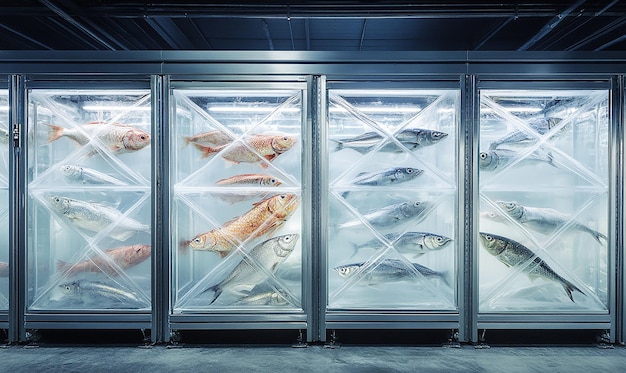 a display of fish in a store with the number 3 on the bottom