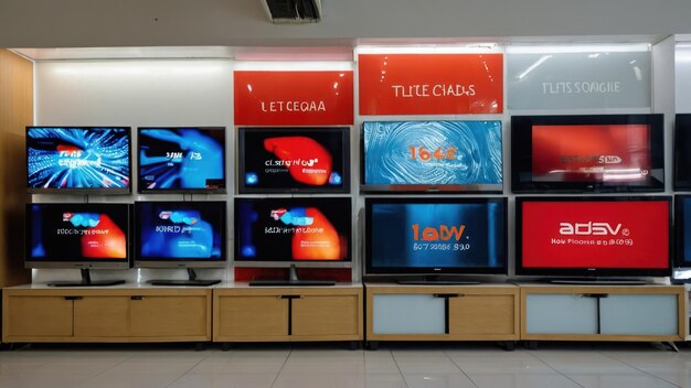 Photo a display of flatscreen tvs with bright discount tags showcasing an electronics sale