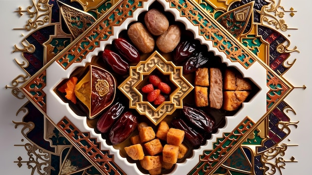 a display of food including a square of chocolate