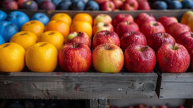 a display of fruit including apples oranges and oranges