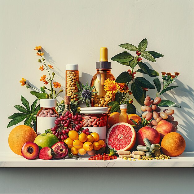 Photo a display of fruits including oranges bananas and oranges