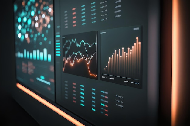 A display of a graph and a chart with the word financial on it