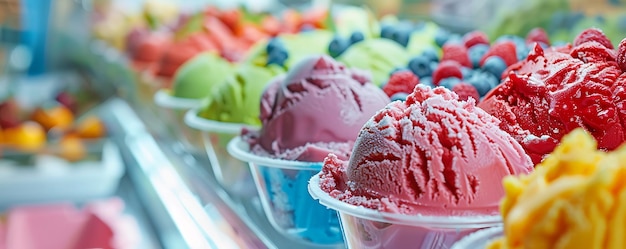 a display of ice creams with blueberries and a blueberry ice cream