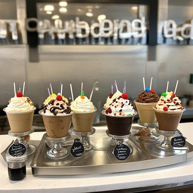 Photo a display of ice creams with chocolate and vanilla ice cream