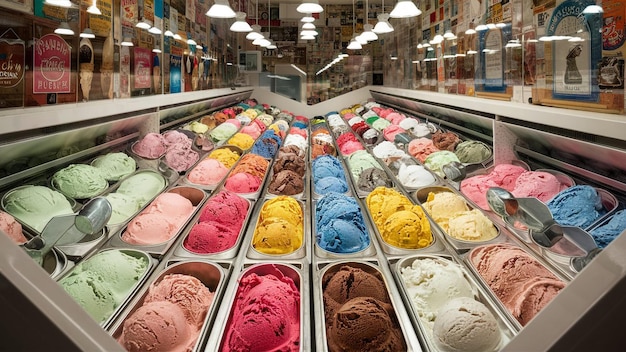 a display of ice creams with a face on the top