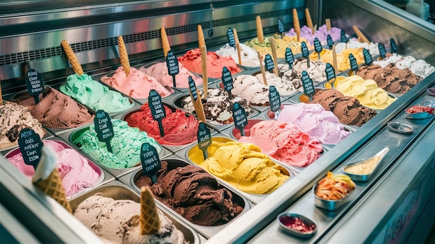 a display of ice creams with a sticker that says  ice cream