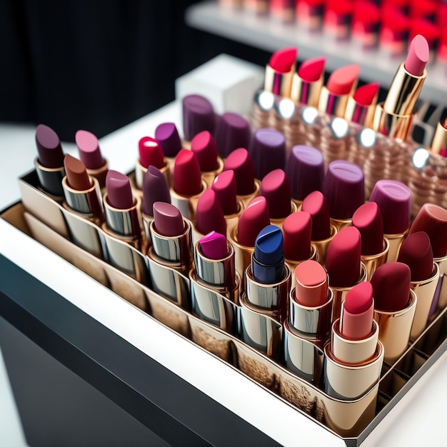 A display of lipsticks with the word lipstick on it