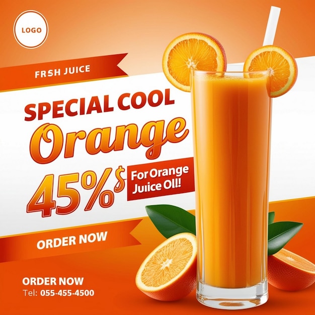 Photo a display of orange juice with the words special special on it