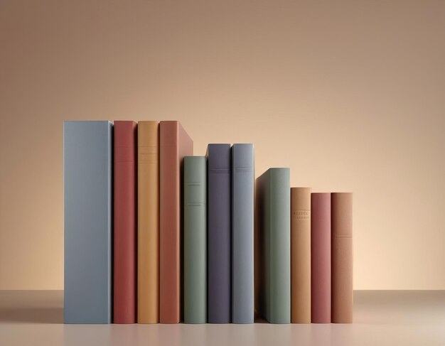 Photo display of plain books with smooth unmarked covers arranged in a neat stack 3d render