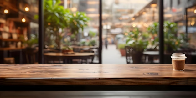 Display Products on an Empty Wooden Table in a Coffee Shop Concept Coffee Shop Setup Product Display Wooden Table Minimalist Design