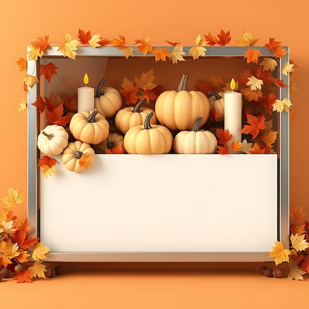 Photo a display of pumpkins and a white box with a white candle in it