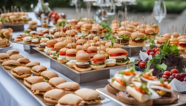 a display of sandwiches with a bunch of different types of food on them