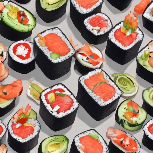 Photo a display of sushi with different types of sushi on it