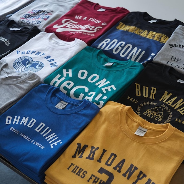 Photo a display of t shirts with the word rum on them