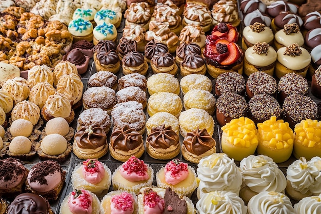 a display of various desserts including one that has a star on it