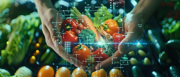 Photo a display of vegetables including broccoli tomatoes and tomatoes