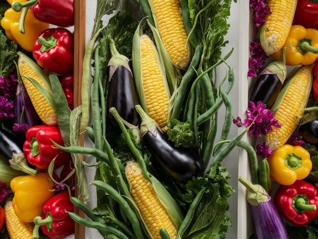 Photo a display of vegetables including eggplant eggplant radishes radishes and radishes