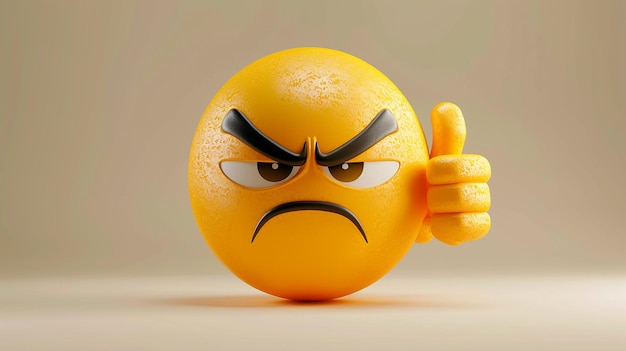 Displeased Emoji with ThumbsDown Gesture Expressing Disapproval on Transparent Background