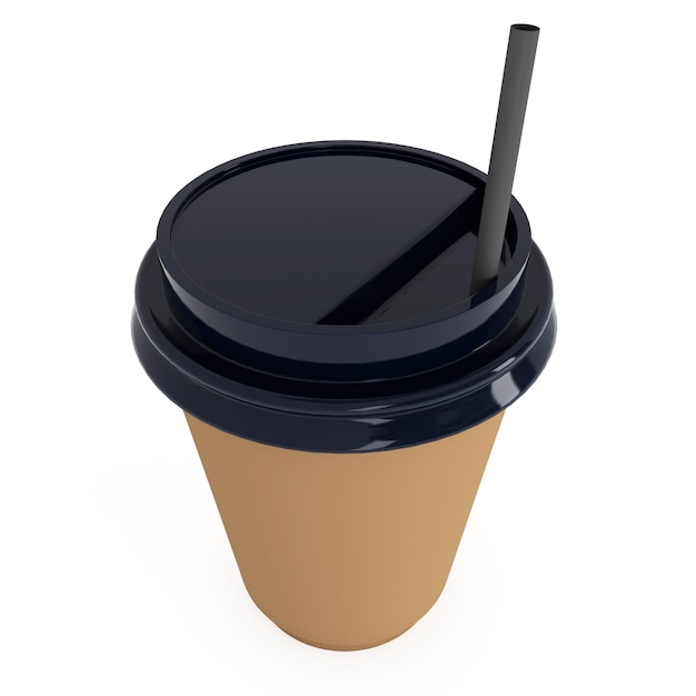 Disposable coffee cup Brown paper mug with plastic cap