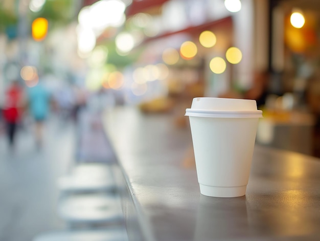 Disposable Coffee Cup on City Street Cafe Table Generative AI