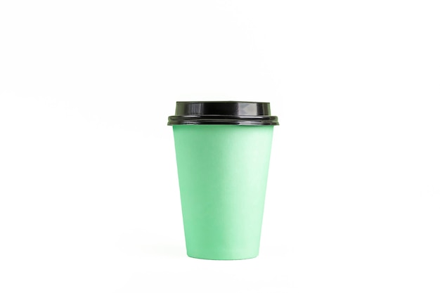 Disposable Eco Paper Cup with coffee isolated on white