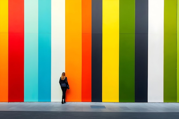 Photo distant silhouette of a person against a vibrant striped background