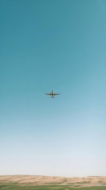 Photo distant view of rplane flying in blue sky