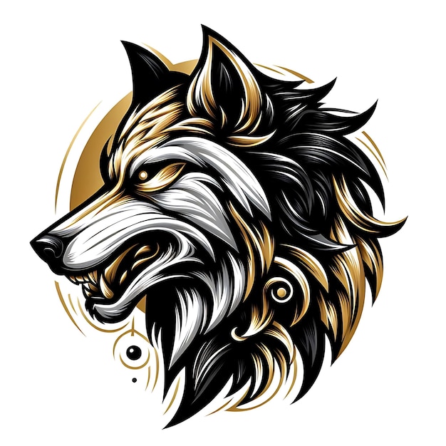 Photo distinctive wolf head design with a gold wolf accent