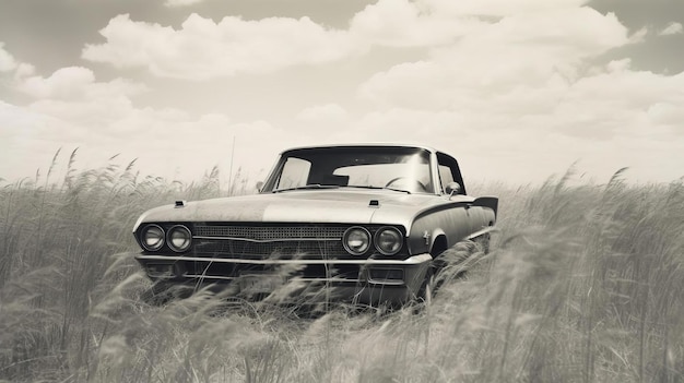 Distorted Blackandwhite Vintage Instant Film Photo Of Ford Thunderbird