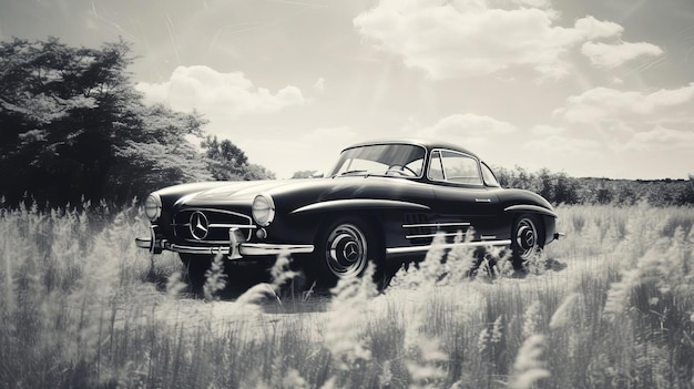 Distorted Blackandwhite Vintage Mercedesbenz 300sl Instant Film Photo