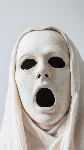 Photo distorted ghost mask with hollow eyes eerie and unsettling supernatural fear