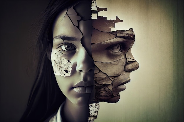 Distorted reality of person with schizophrenia showing their internal struggle