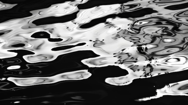 Distorted reflections dancing on the surface of rippled water black and white art