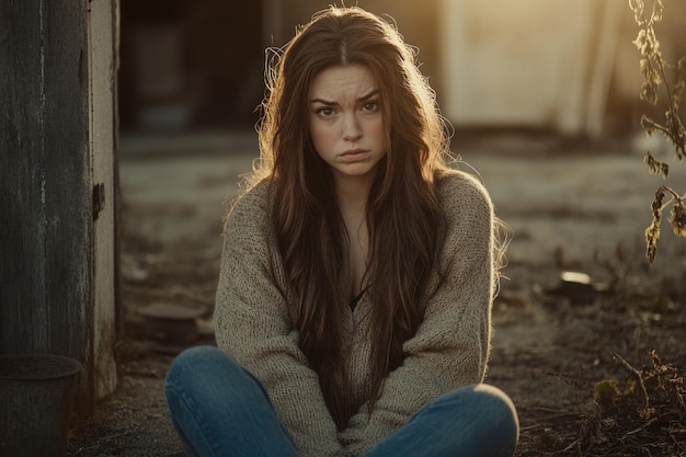 Photo distressed beauty cinematic portrait at dusk