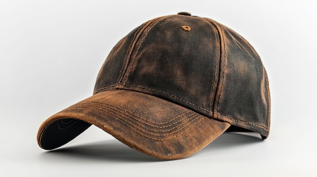 Distressed Brown Baseball Cap with Stitching Detail