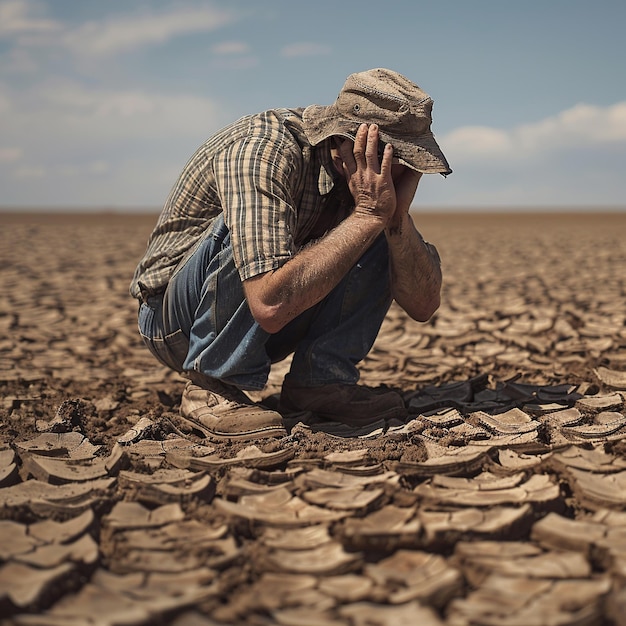 Photo distressed_farmer_barren_wheat_field