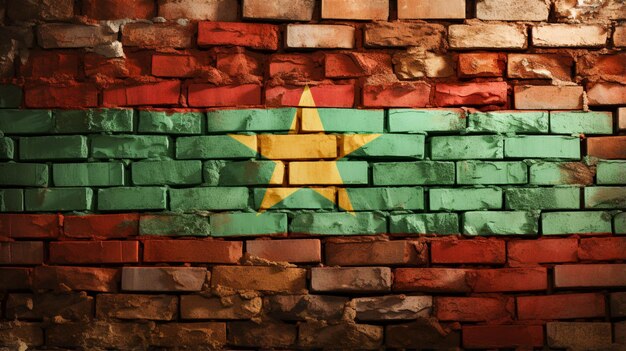 Distressed Flag of Burkina Faso on a plan brick wall