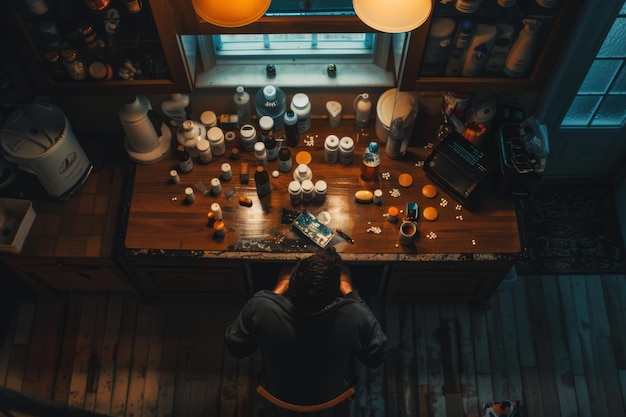 Distressed Person Sitting at Kitchen Table Alone at Night