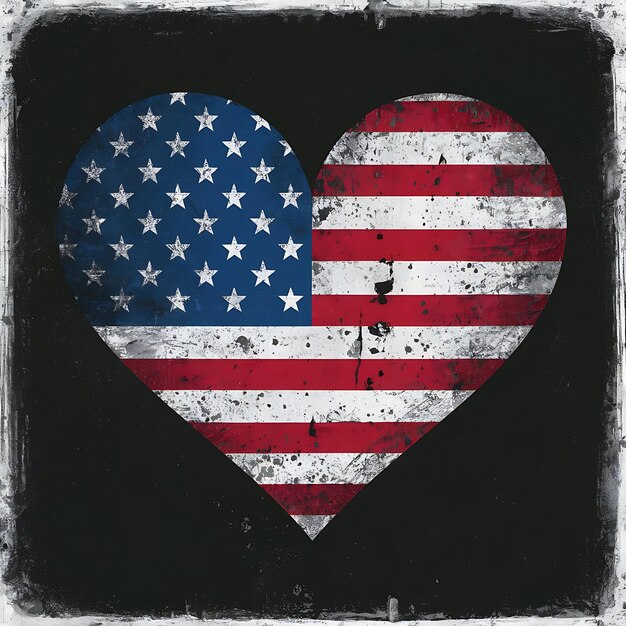 Distressed Retro Heart in American Flag