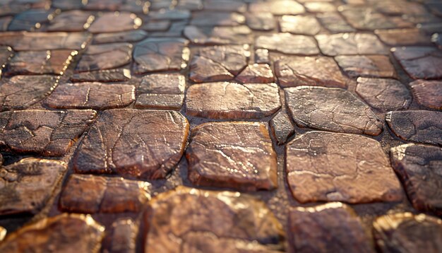 Photo distressed stone path texture with shadows and light close up cobblestone stone pavement